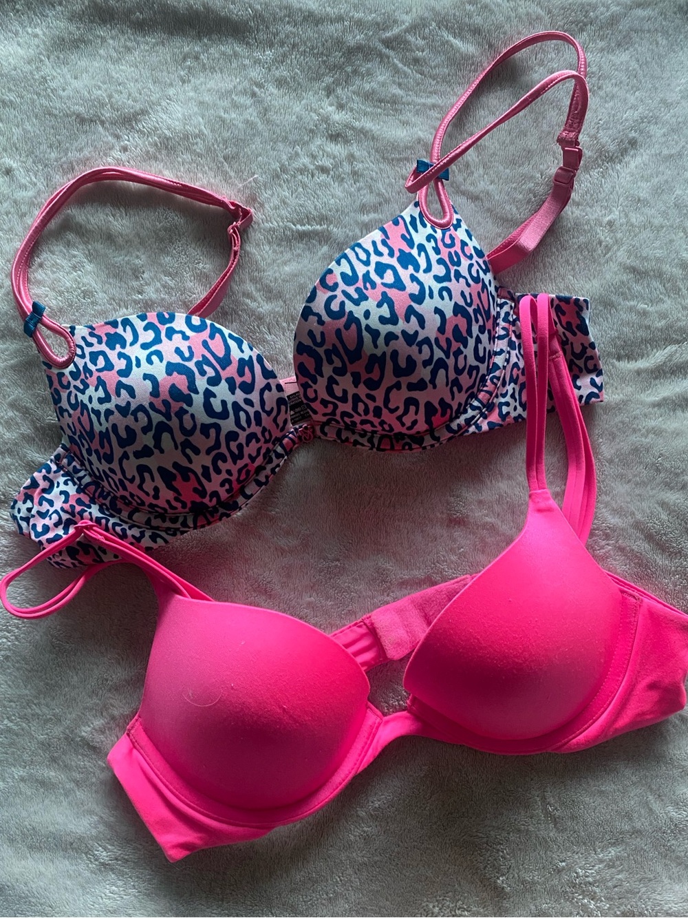 Victoria's Secret Pink and Blue Patterned Bra Set
